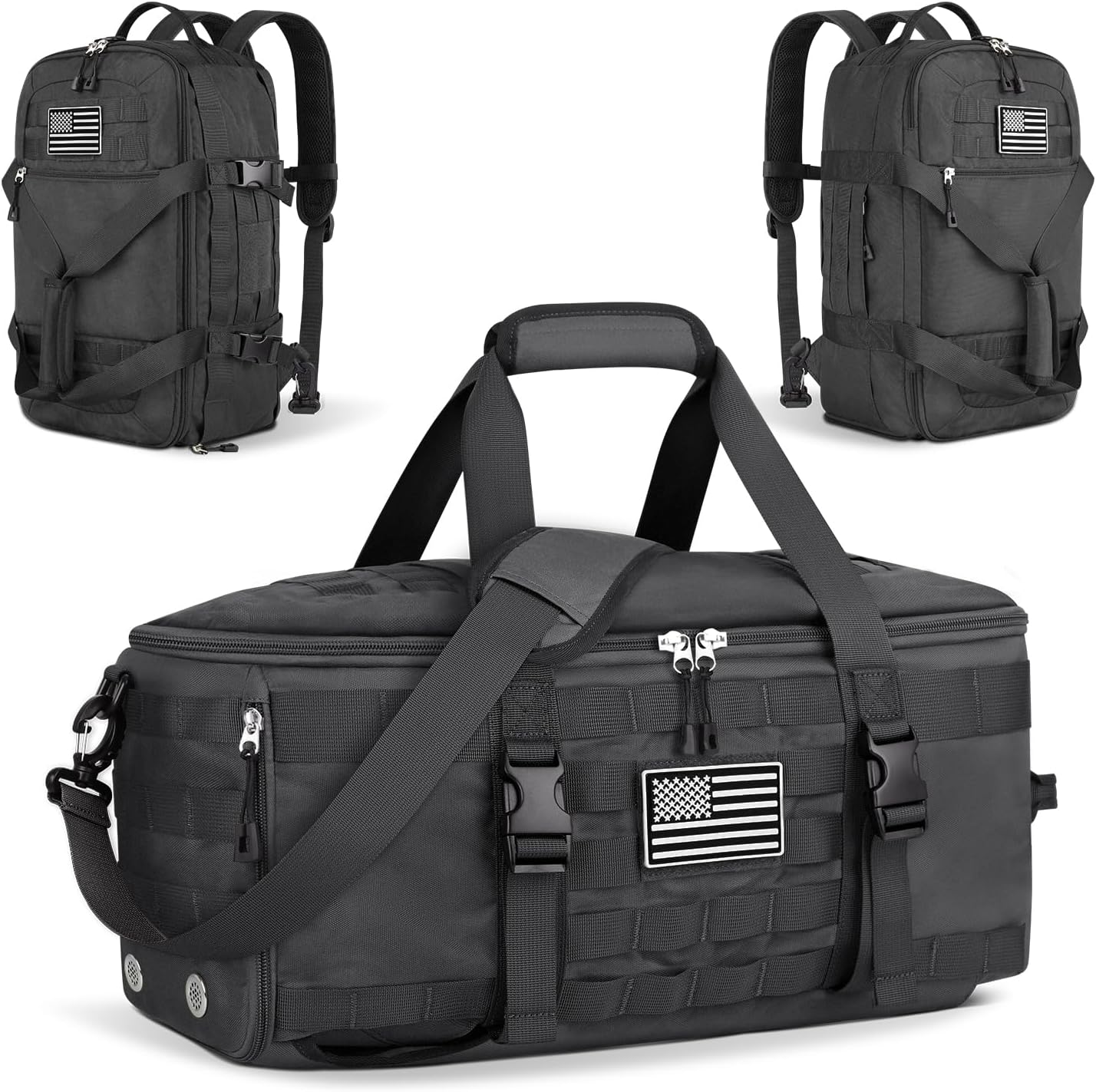 ETRONIK Gym Bags for Men Women, Tactical Duffle Bag Backpack with Shoe Compartment, 3 in 1 Carry on Travel Backpack with Wet Pocket, Weekender Overnight Range Bag for Workout Football Gym, Grey