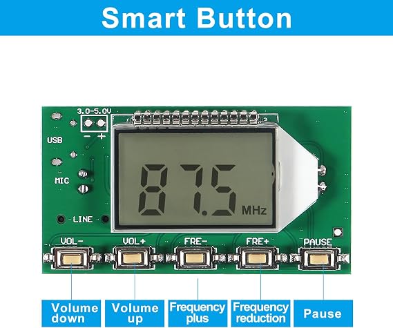 2PCS DC 3V-5V FM Transmitter Module DSP PLL 87-108MHz Stereo Digital Wireless Microphone Board Multi-Function Frequency Modulation with LCD Display Line/USB/Mic Input
