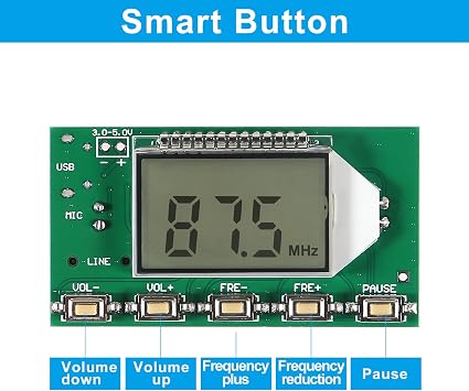 2PCS DC 3V-5V FM Transmitter Module DSP PLL 87-108MHz Stereo Digital Wireless Microphone Board Multi-Function Frequency Modulation with LCD Display Line/USB/Mic Input