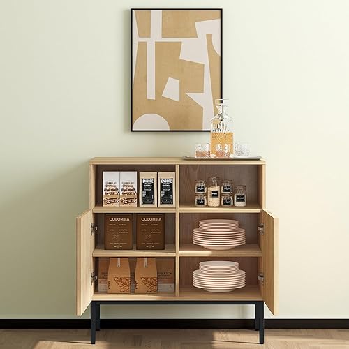 Miniatura 7 de Oxford - Armario de almacenamiento estriado, aparador buffet Credenza con puertas y estantes, consola decorativa para sala de estar, comedor,