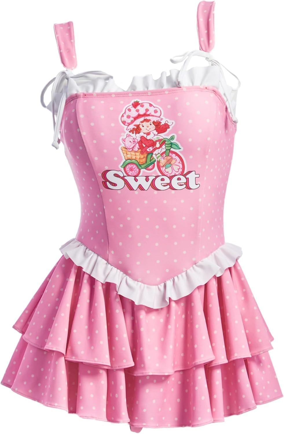 Micotaku Strawberry Shortcake Officially Licensed Women's Polka Dot One Piece Swimsuit for Beach & Pool
