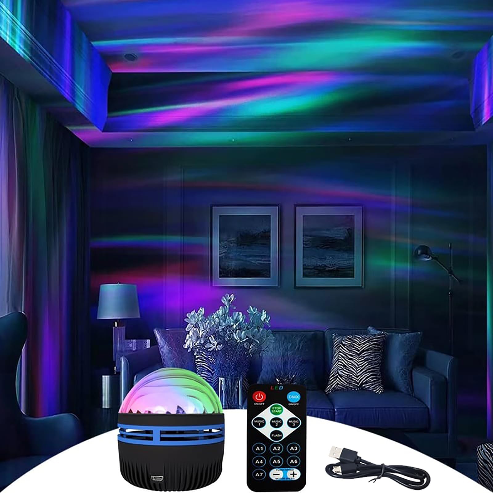 2 in 1 Northern Lights and Ocean Wave Projector - With 14 Light Effects for Bedroom, Game Rooms, Home, Northern Lights Ocean Wave Projector Light, LED Color Changing Lamp for Room Home Decor (1pc)