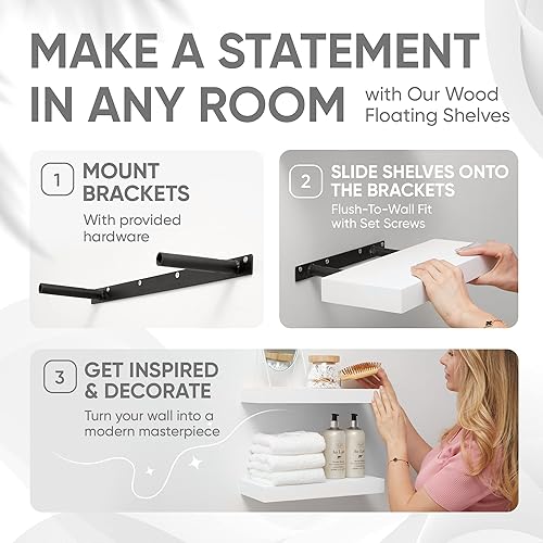 Vista 42 de Homeforia Estantes flotantes de madera de 36 pulgadas, estante flotante grande de madera natural maciza de alta gama de 36 pulgadas, estantes