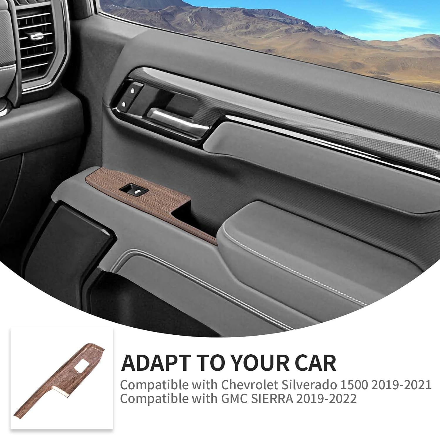 Linskip Power Window Switch Panel Covers Trim Compatible with Chevrolet Silverado & GMC Sierra 2022+, Door Panel Controls Trim, Silverado Interior Accessories(Wood Grain)