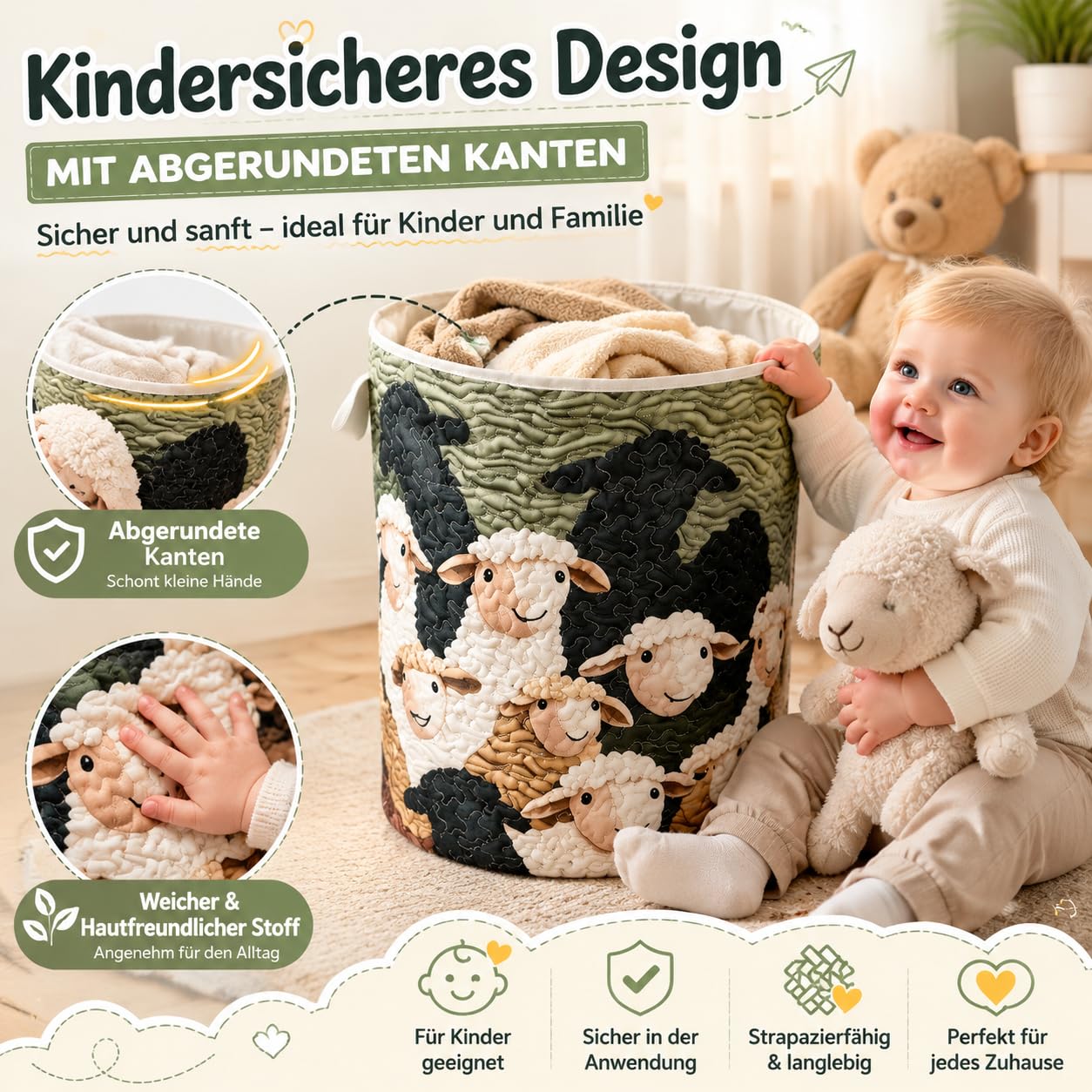 WäSchekorb SchäFchenwelt, WäSchekorb Boho Mit Griff, Mit Viel Stauraum FüR Kleidung Und Spielzeug, Geeignet FüR Schlafzimmer Und WaschküChen (Sheep 01,S-14"*18")