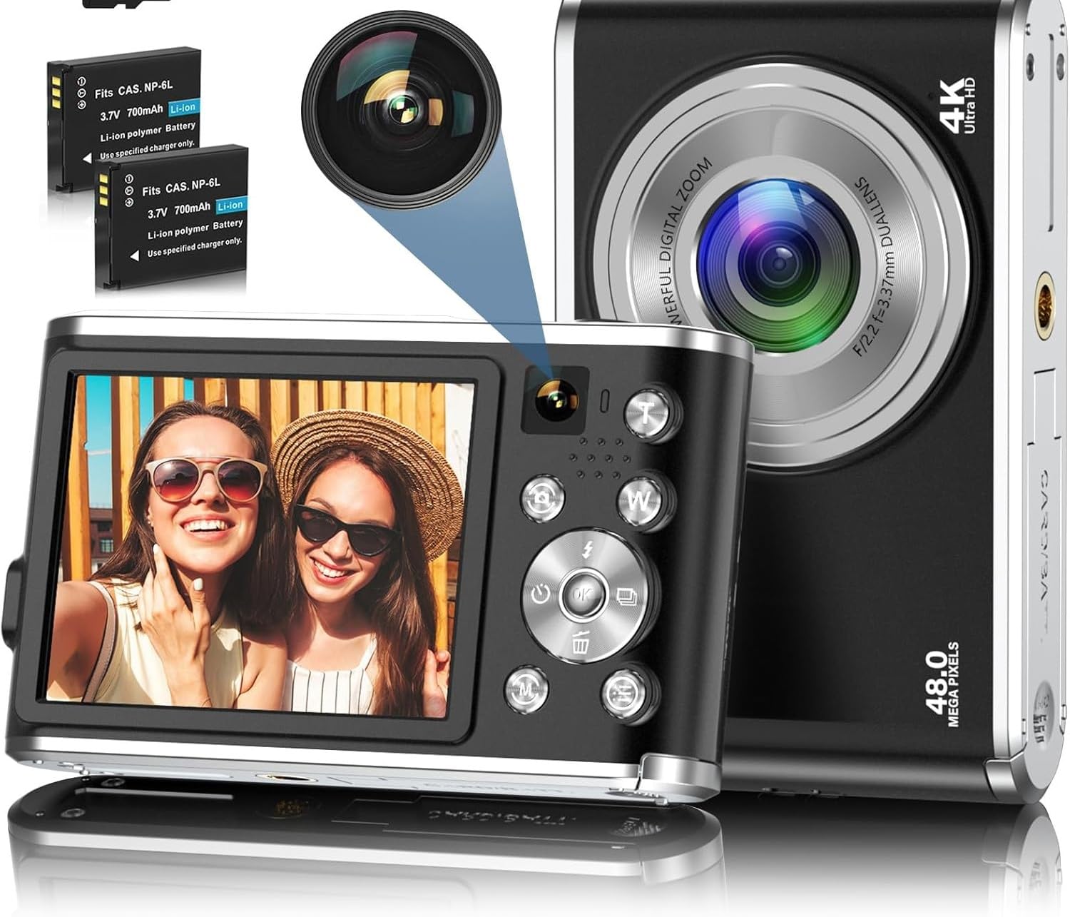 Dkian 4k Ultra hd 48MP Digital Camera with Front and Rear Dual Cameras Large Screen autofocus 16x Digital Zoom Rechargeable Camera (Black)-picture-31