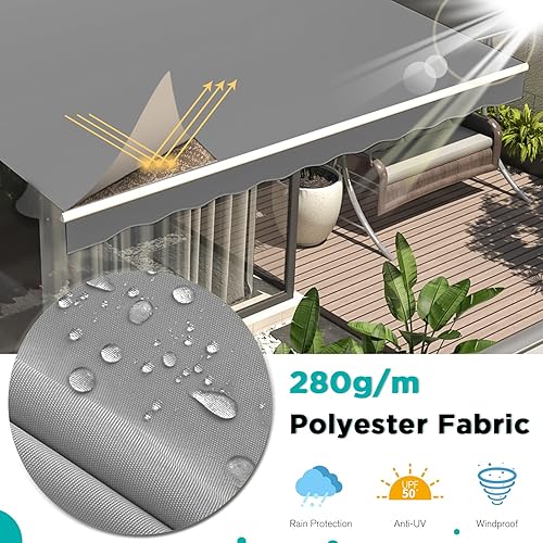 Vista 12 de AECOJOY Toldo retráctil manual de 10 x 8 pies para patio, toldo para patio al aire libre, toldo para terraza con manivela manual, color beige