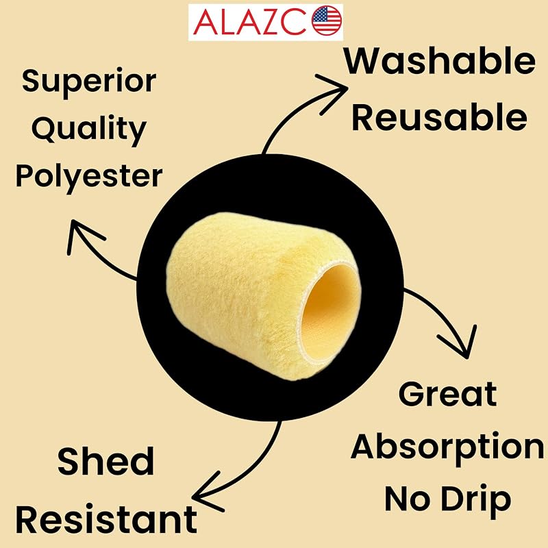 12 Pcs 3-Inch ALAZCO 3/8 Nap Polyester Small Paint Roller Refill Covers NO SHED Premium for Indoor Outdoor Projects Painting Trims Cabinets Furniture Doors Walls Edges Corners