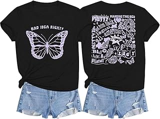 Bad Idea Right Shirt Vintage Graphic Tees for Women Concert Music Pop Ro...