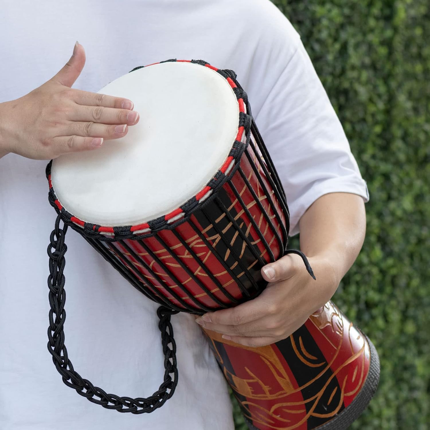 Djembe Drum 10'' x 20'' Goatskin African Drum Carved of Mahogany Hand Drums for Adults Beginner (Red)