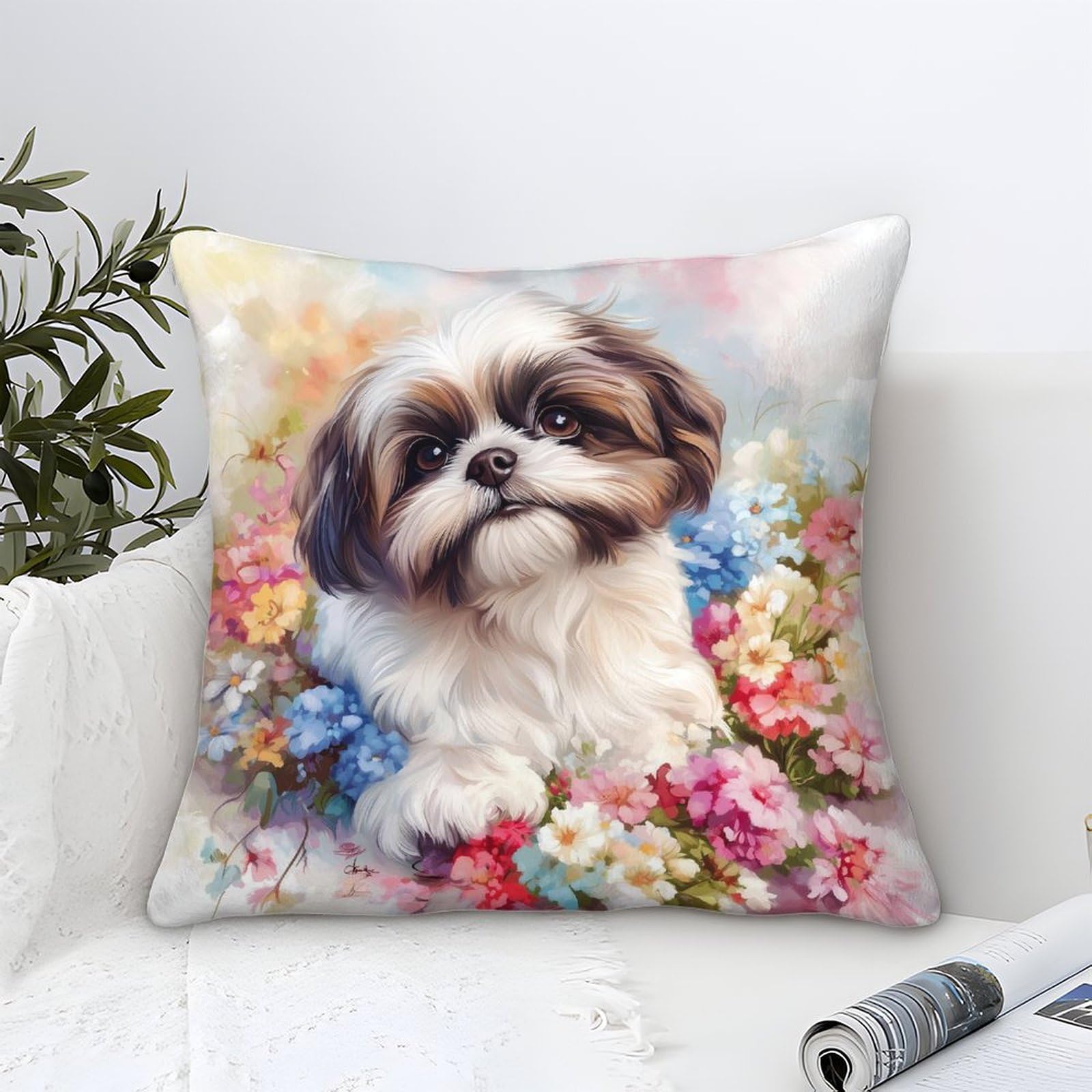 Naofekuid Style-4 Cushion Cover Set Of 1 Shih Tzu Decorative Machine Washable Pillowcases Square Cushions With Invisible Zipper Cushion Covers For Living Room Sofa Couch Bed Throw Pillow Cases 50X50cm