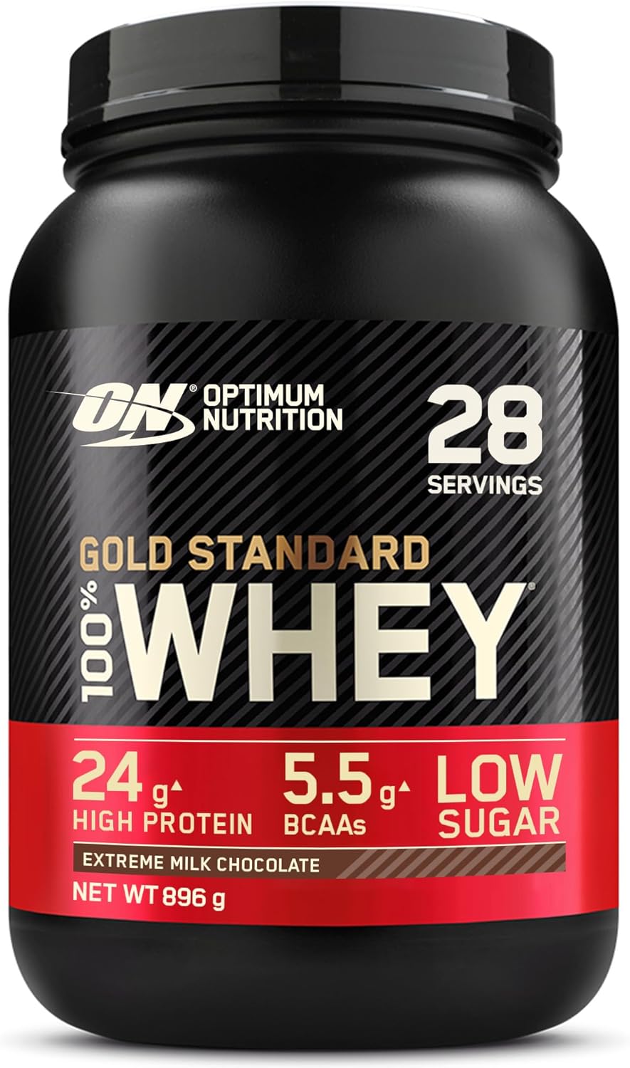 Optimum Nutrition Gold Standard 100% Whey Spieropbouw en Herstel, Proteïnepoeder met Lichaamseigen Glutamine en BCAA Aminozuren, Intense Melkchocoladesmaak, 28 Porties, 896 g