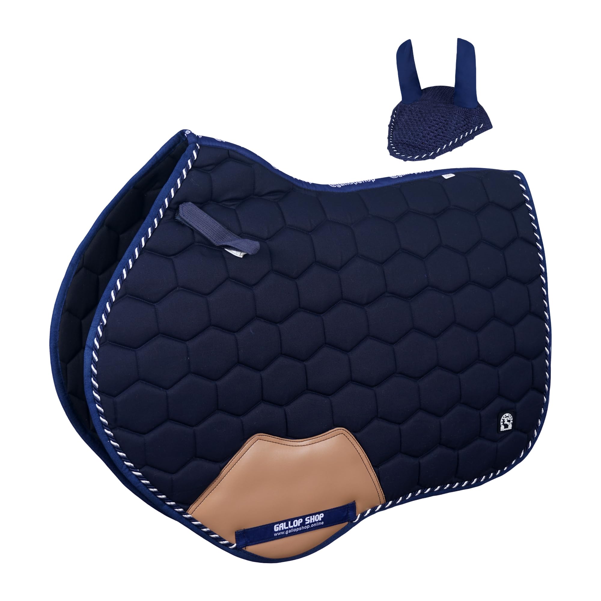 Gallop Shop Close Contact Saddle Pad with Matching Ear Bonnet / Horse Pad / Horse Saddle Pad (Navy, Cob/Pony)