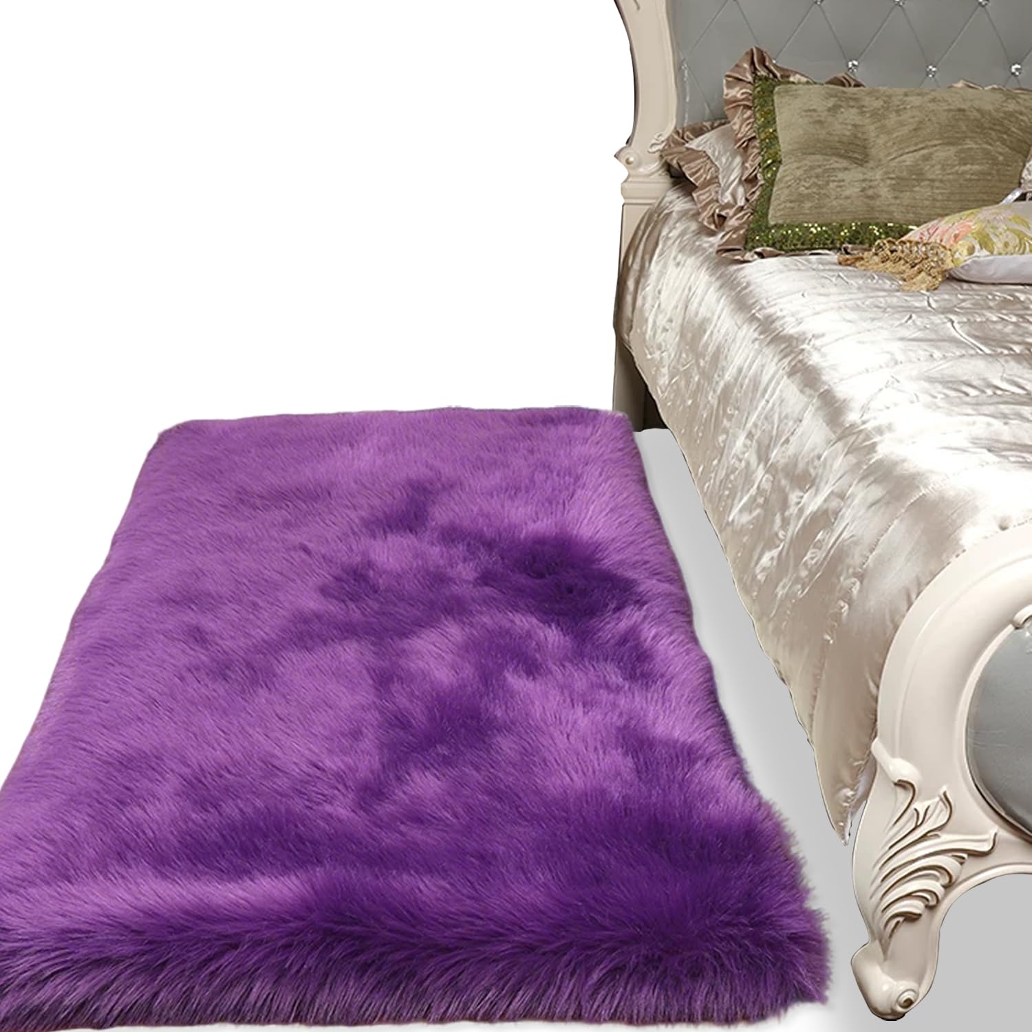 Tapis en fausse peau de mouton violet 50x100 cm antidérapant lavable pour chambre salon