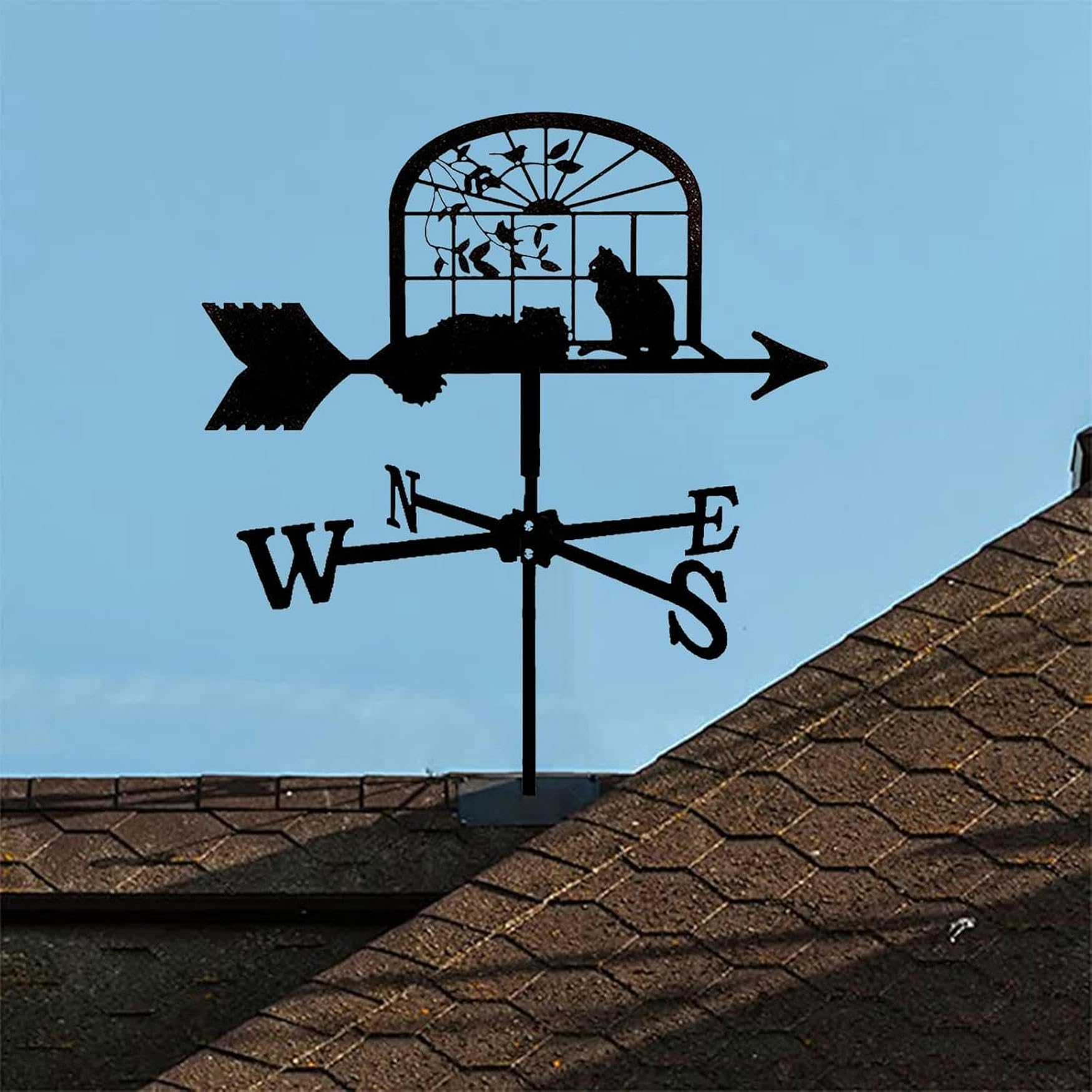 Metalowy uchwyt Wiatrowskaz Farma Retro Weathervane Narzędzie pomiarowe wiatrowskazu ze stali nierdzewnej Czarny wskaźnik kierunku wiatru