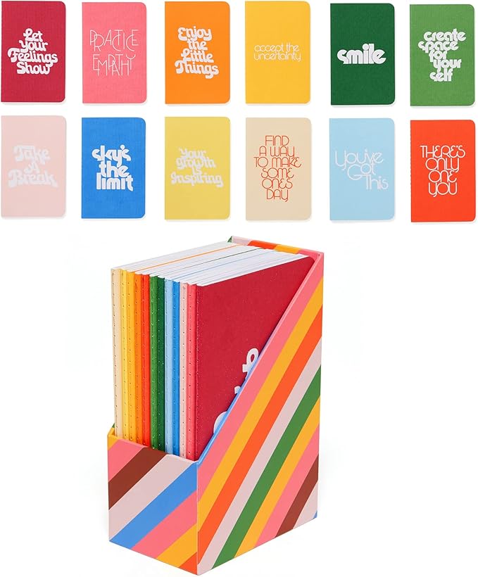 ban.do Wellness 12Pack Notebook Set with Magazine Holder, 12 Mini Journals with