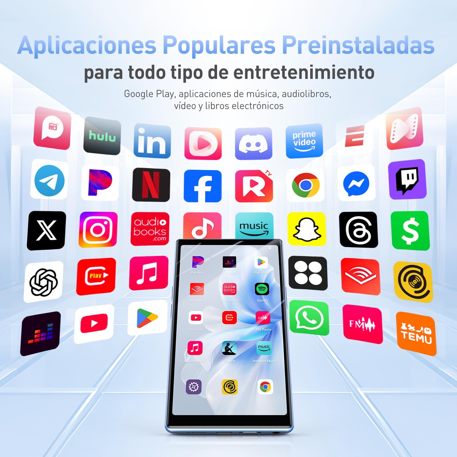 AGPTEK 128GB Reproductor MP3 Spotify con Bluetooth y WiFi, Android 13 MP4 Reproductor de 5'', Reproductor de Música MP4，MP3 Player con Spotify, Audible, App Store, Amazon Music, hasta 1 TB, Azul