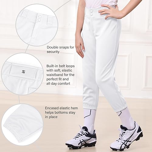 Miniatura 5 de Stelle Pantalones de sóftbol para niñas, pantalones de béisbol para jóvenes, pantalones de lanzamiento rápido con bolsillos, camiseta para niños
