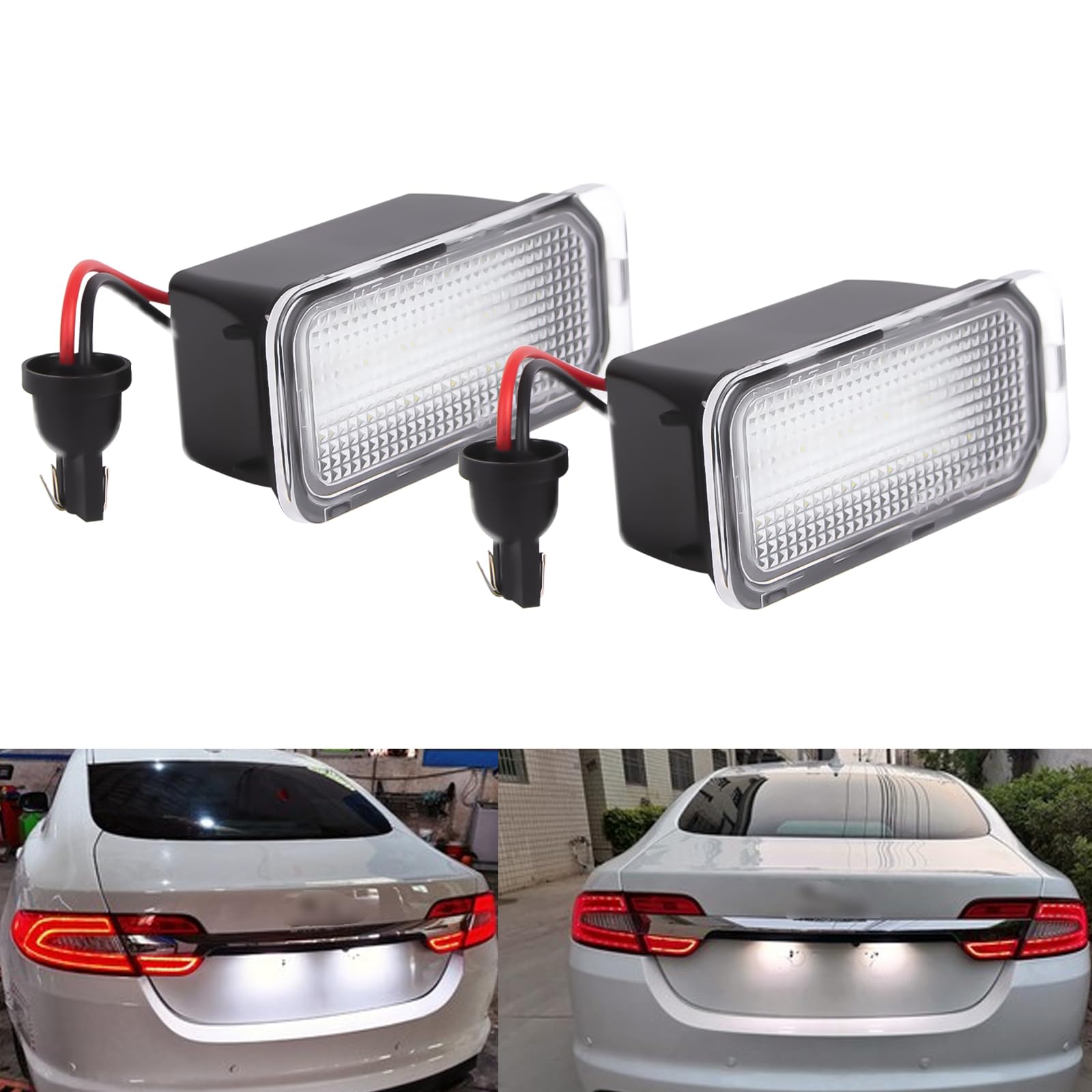 Xotic Tech Pair LED License Plate Light Lamps Error Free Compatible with Ford Edge CMAX Ranger or Jaguar XJ XF, 18-SMD Xenon White (Replace Part# 6M2Z13550A 6M2Z-13550-A C2D16179 FO2875100)
