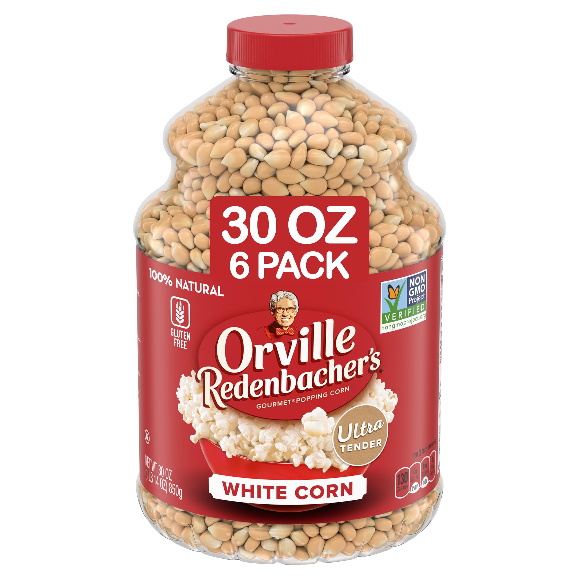 Orville Redenbacher's Popcorn Kernels, White Corn, 6g Fiber Per Serving, Movie Night Supplies, 30 oz. (Pack of 6)