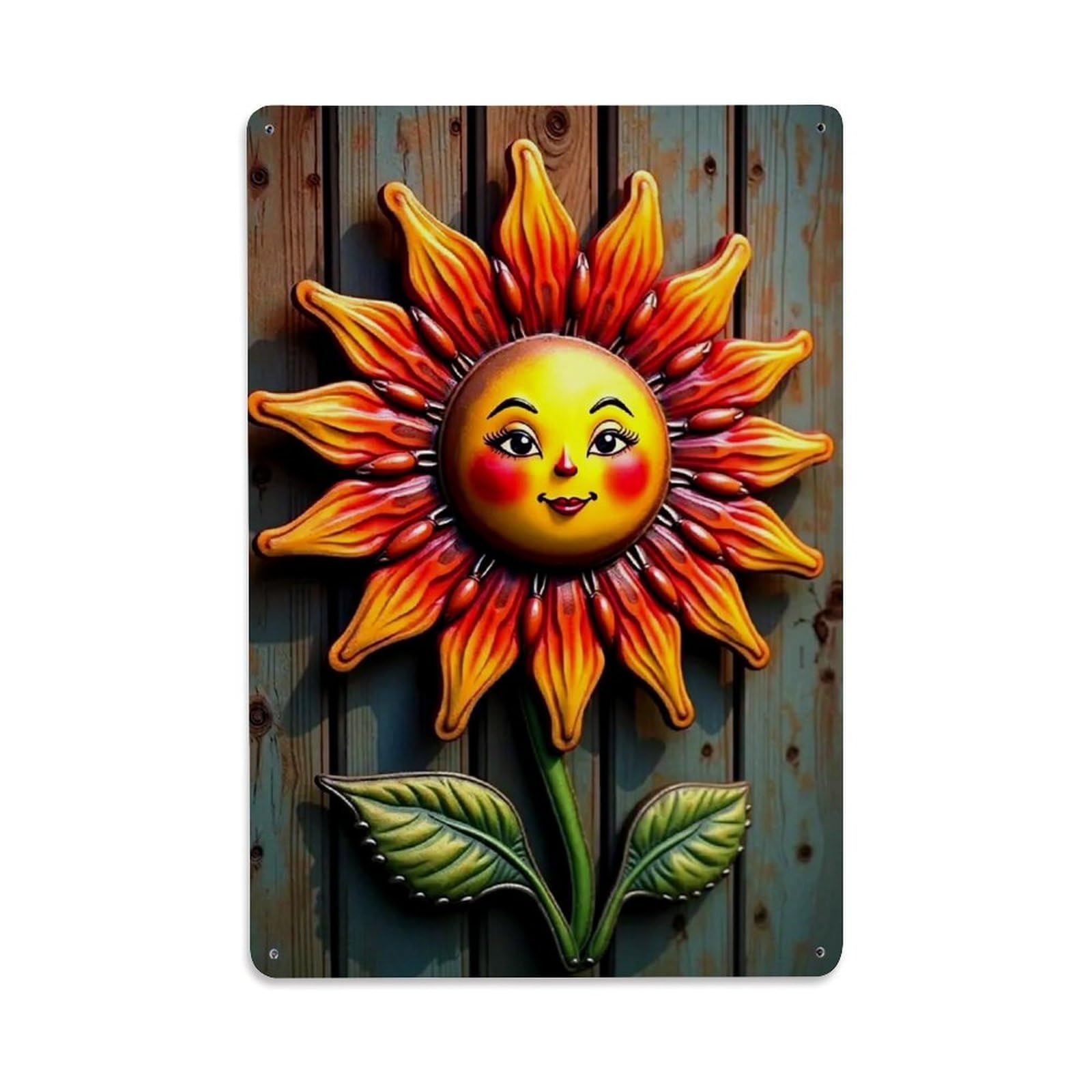 Jdfenggu Vintage Sunflower Face With Bright Colors Retro Metal Tin Sign, Decor Art Poster For Bar, Home, Man Cave, Kitchen, Laundry Room Gift 8X12inch