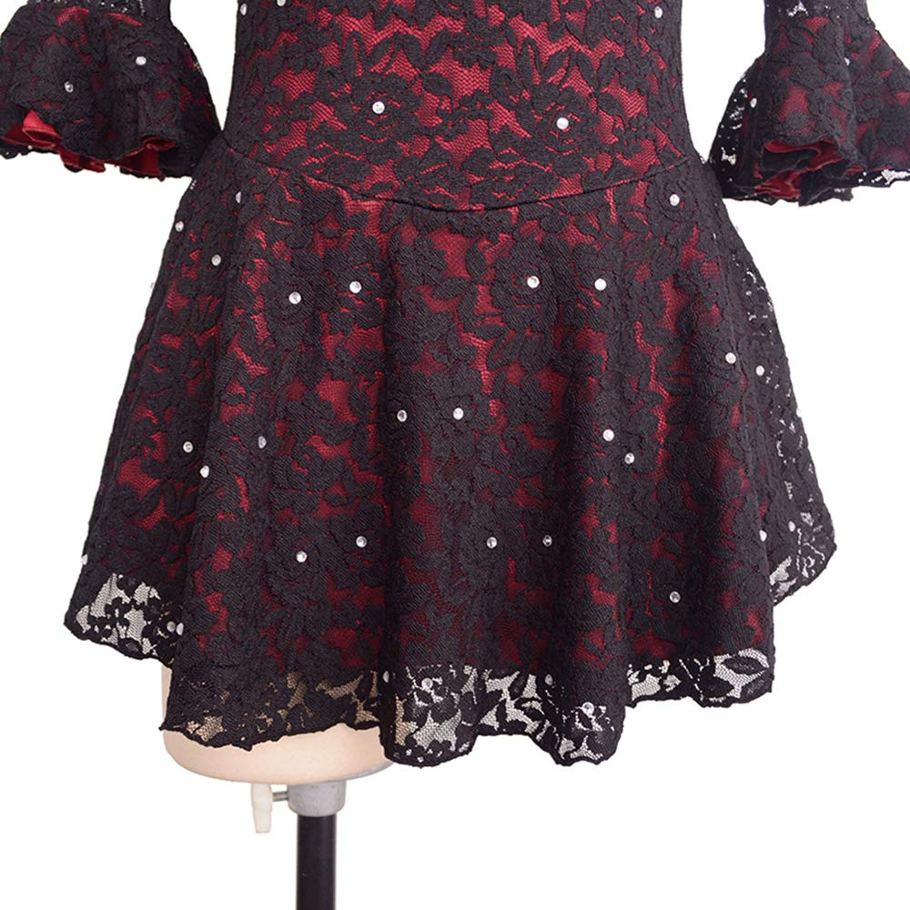 LIUHUO Vestito da Pattinaggio di Figura di Ghiaccio per Ragazze e Donne Vestito in Pizzo Vestito da Pattinaggio a rulli Vestito a Maniche Lunghe
