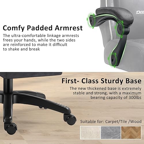 Miniatura 7 de Darkecho Silla de juegos de tela con cojín de resorte de bolsillo, silla de oficina de masaje con reposapiés y reposabrazos de acoplamiento, silla