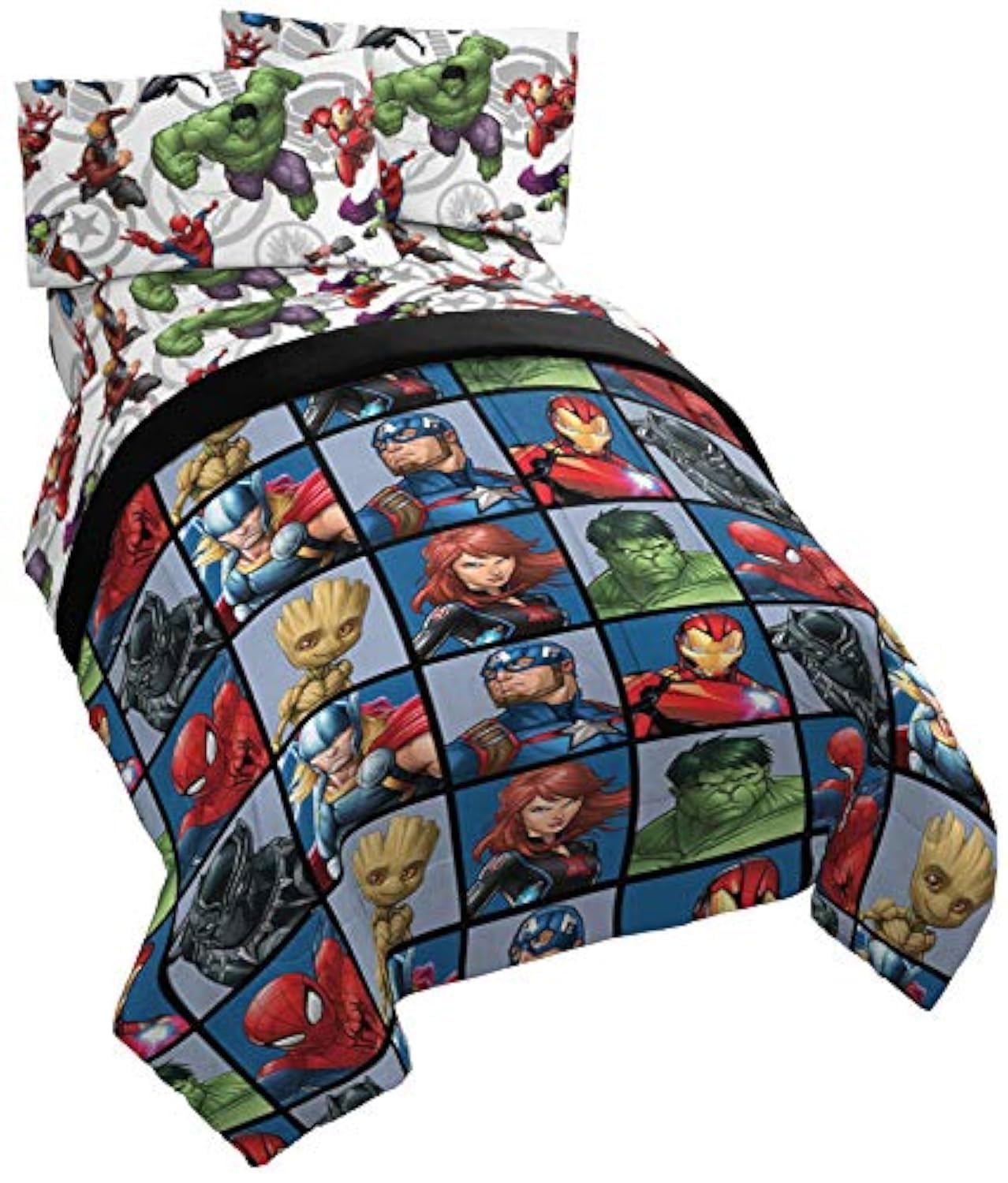Jay Franco Marvel Avengers Team 5 Piece Full Bed Set - Includes Comforter & Sheet Set - Super Soft Fade Resistant Polyester - (Official Marvel Product)