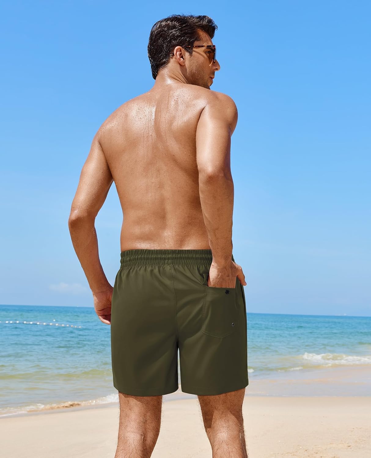 5inch Mens Swim Trunks: 2 in 1 with Compression Liner Lined Soft Stretch Quick Dry Solid Pockets Drawstring Beach - Image 3