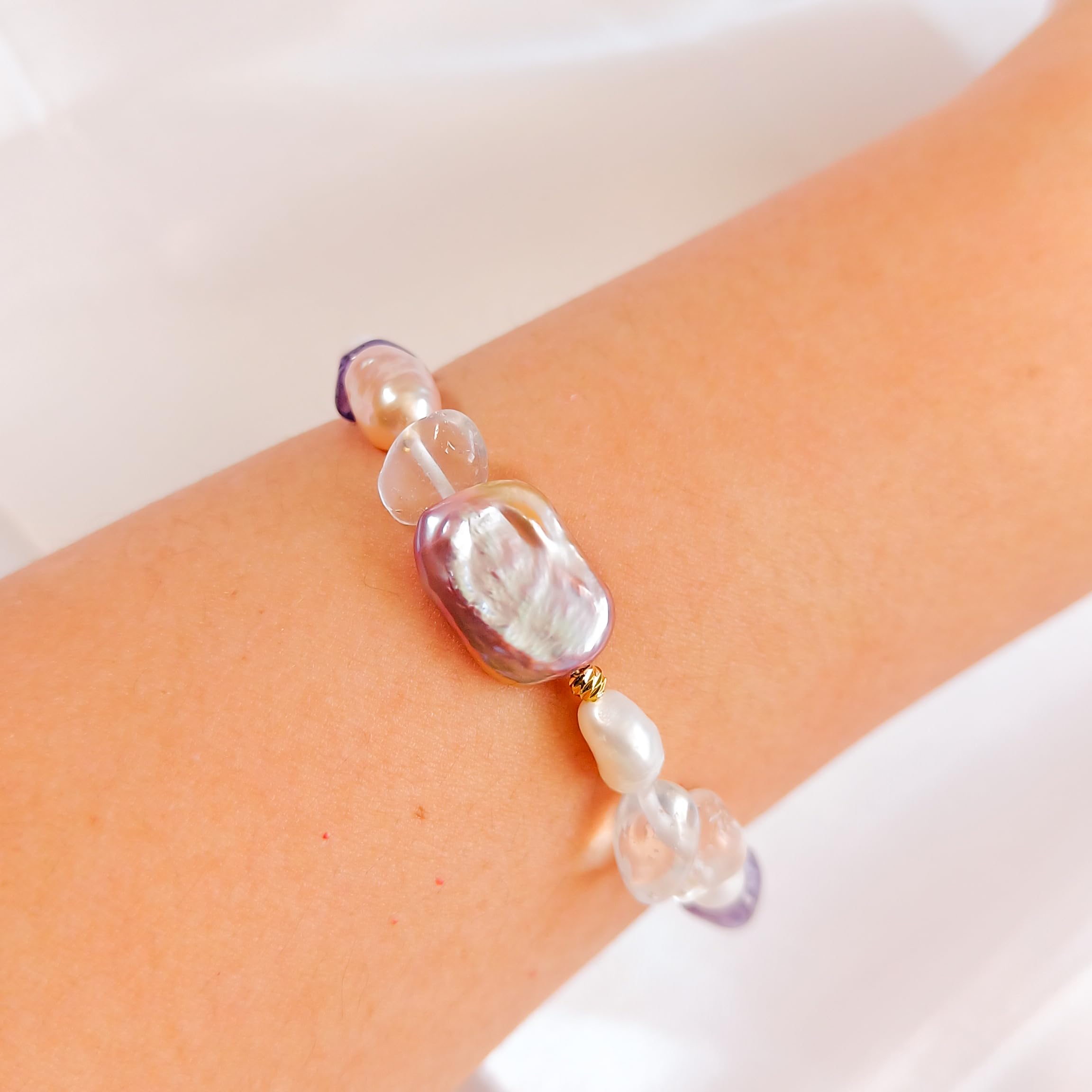 Bracelet Artisanal - Élégance Naturelle - Perles Baroques & Pierres Semi-Précieuses - Énergie Positive Femme