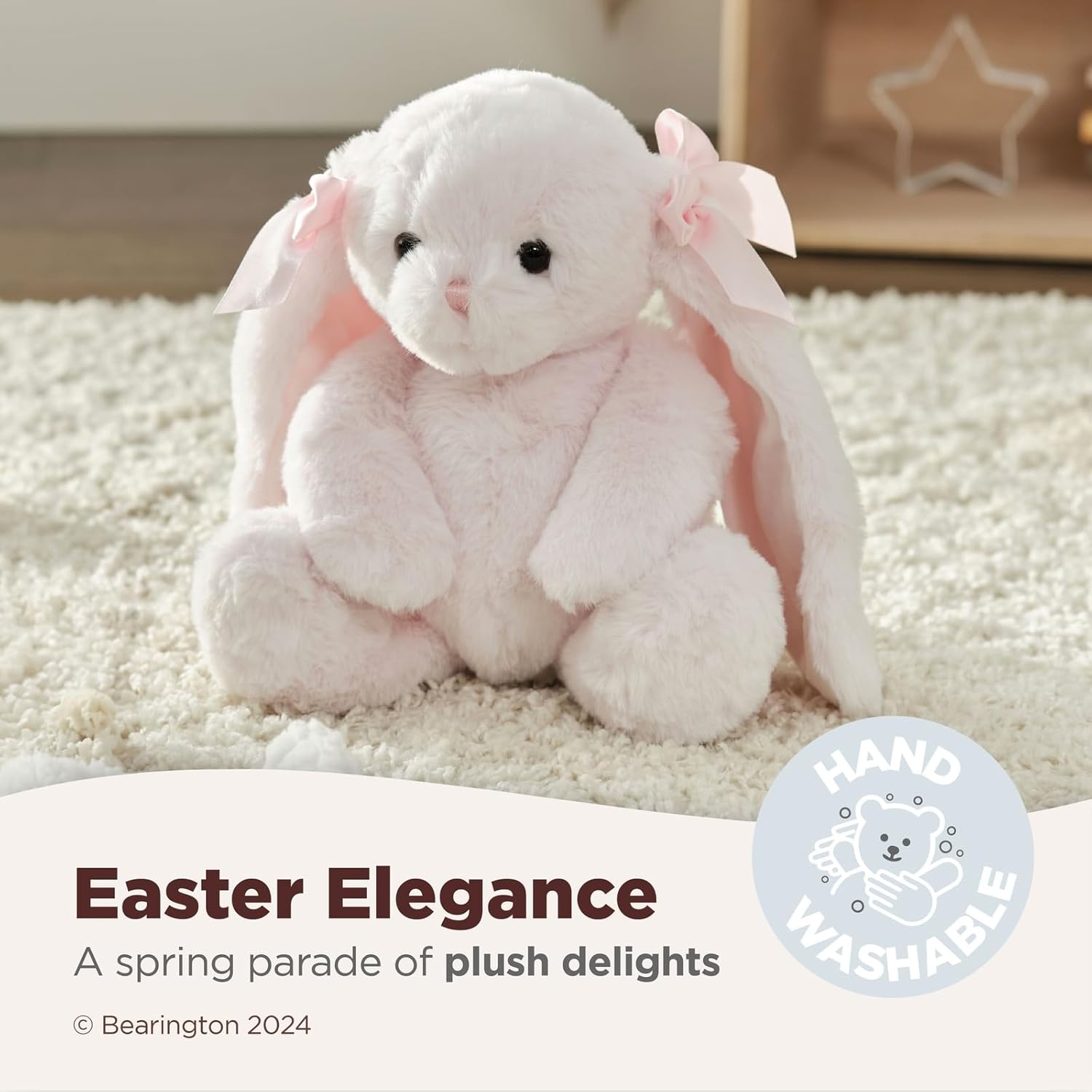Bearington Light Pink Plush Easter Bunny Stuffed Animal - 14" Soft Cuddly Easter Rabbits with Fluffy Fur and Long Ears - Adorable Stuffed Bunnies Toy Gifts for Kids, Babies, and Holiday Celebrations