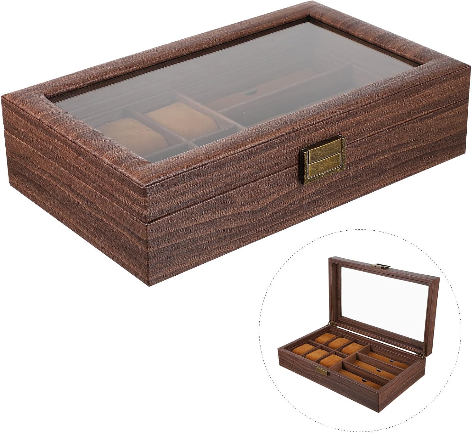 SOLUSTRE Retro Wood Watch and Glasses Organizer Box with 6 Slots