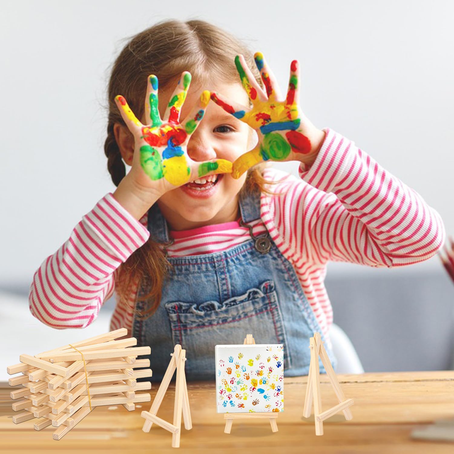 Yiksonyo 80 Pack 5.7 Inch Wooden Easel, Tabletop Wood Easels, Small Wooden Easel for Painting, Art, and Crafts