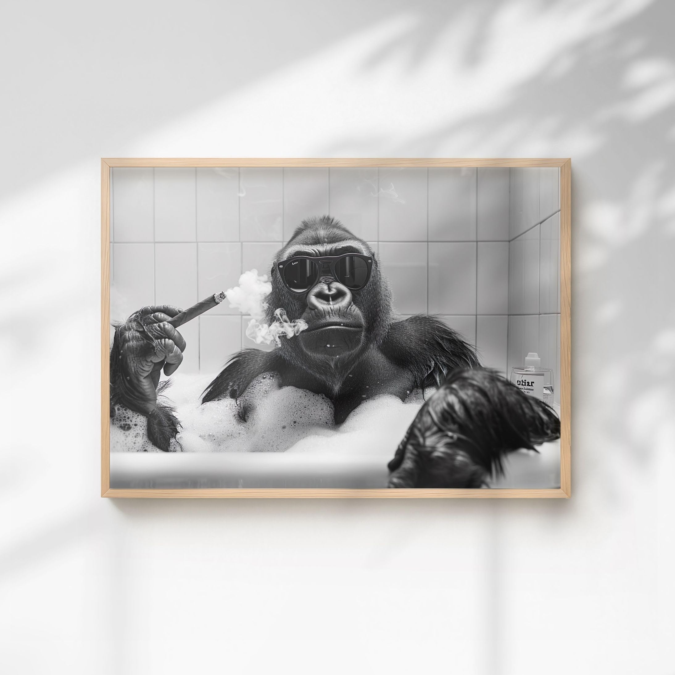 60 Second Makeover Limited Gorilla Smoking A Cigar In The Bath Quirky Animal Print Bathroom Accessories Wall Art Posters Pictures For Bathroom Walls Home Accessories Home Decoration No Frame - A3
