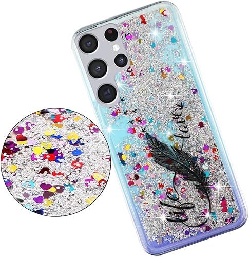 Miniatura 3 de Funda con purpurina para Galaxy S22 Ultra para mujeres y niñas, funda transparente de poliuretano termoplástico suave con purpurina y purpurina que