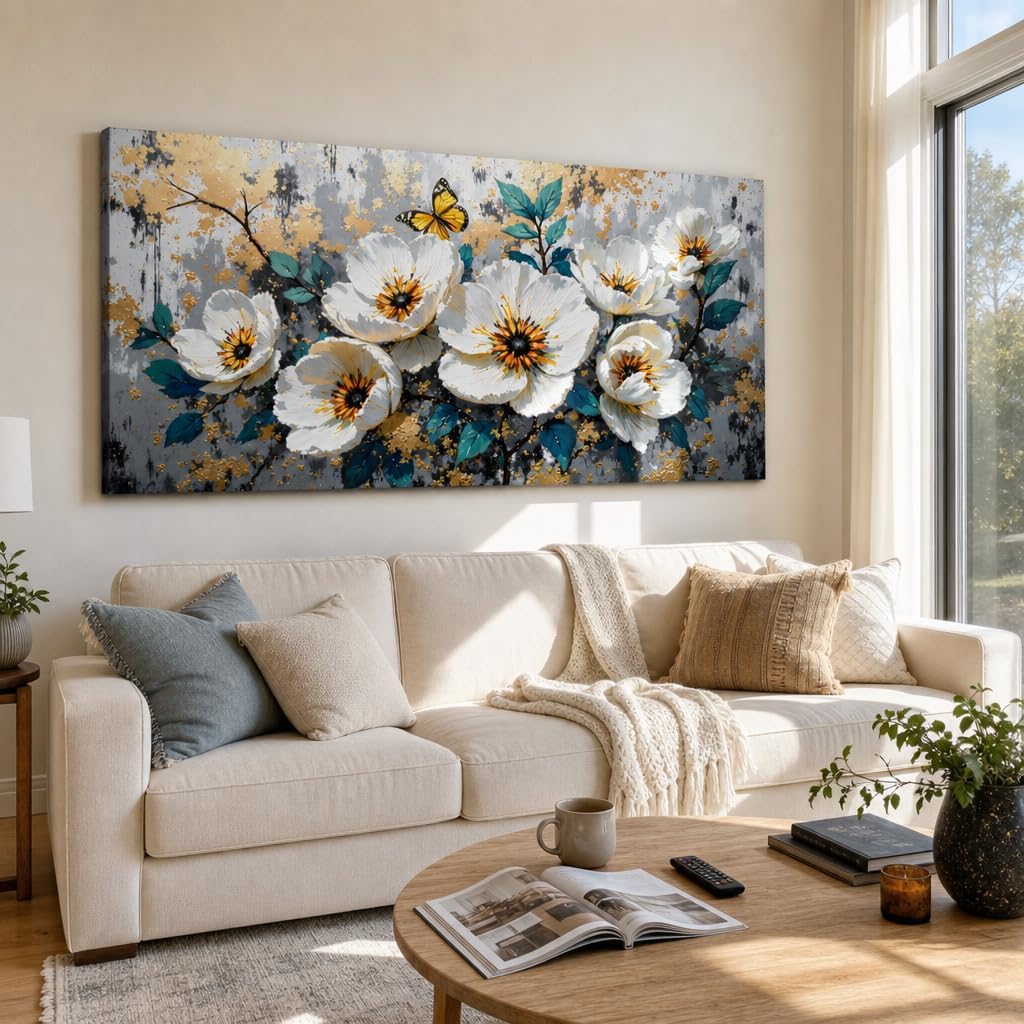 SHYART Wall Art Flower Abstract Canvas Painting, 40x20in