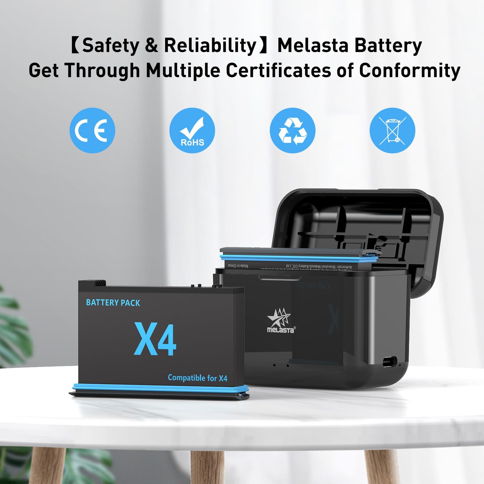 melasta per Insta360 X4 Batteria al Litio Ricaricabile, 3,85V 2500mAh Batteria x4 e Caricatore Con 2 Batterie e 1 Caricatore (con Slot per Schede)