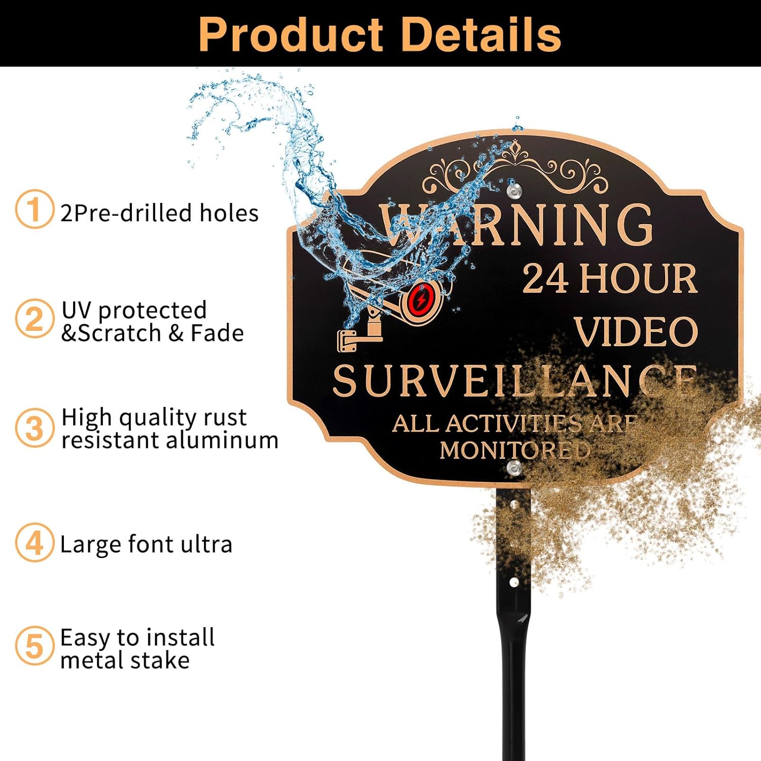 (2 Pack) Video Surveillance Sign, Aluminum 11.6x9 Inch Security Sign with 35.8" Metal Stake for Outdoor Home, Yard & Business, No Trespassing Warning Compatible with ADT/Camera Systems