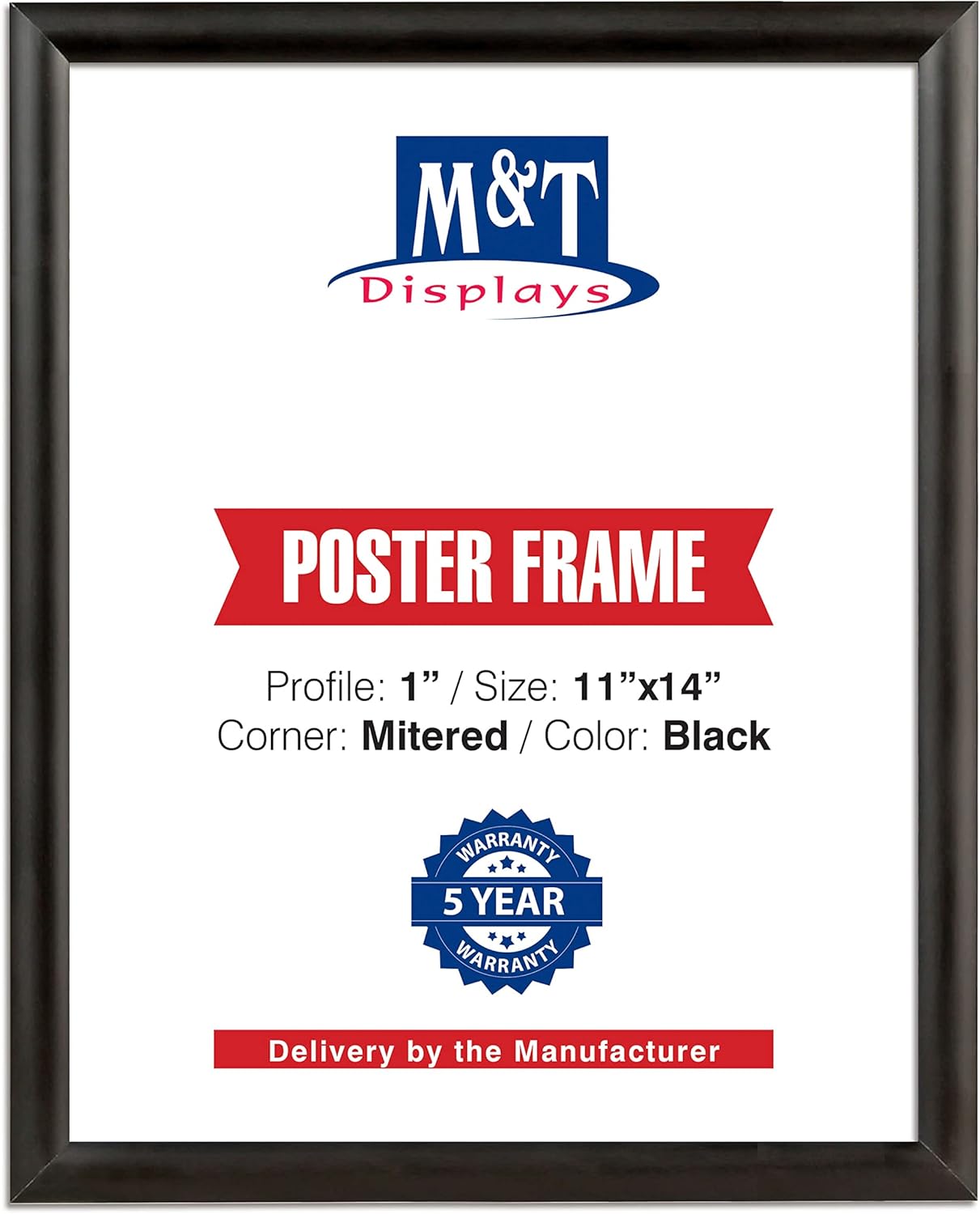 M&T Displays Snap Poster Frame 11x14 Inch Black 1" Aluminum Profile Front Loading Wall Mounting Photo Picture Document Certificate Sign Holder Mitered Corner Anti Glare Cover