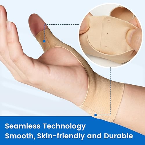 Miniatura 4 de VELPEAU Manga de compresión para pulgar y muñeca para tendinitis (paquete de 2), tecnología sin costuras, envolturas de guantes para alivio