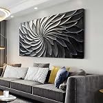 LASMOND Abstract Black and White Wall Art for Living Room Modern Canvas Print Painting Lines Flower Floral Large Artwork Bedroom Home Office Wall Décor (20x40 Inches)