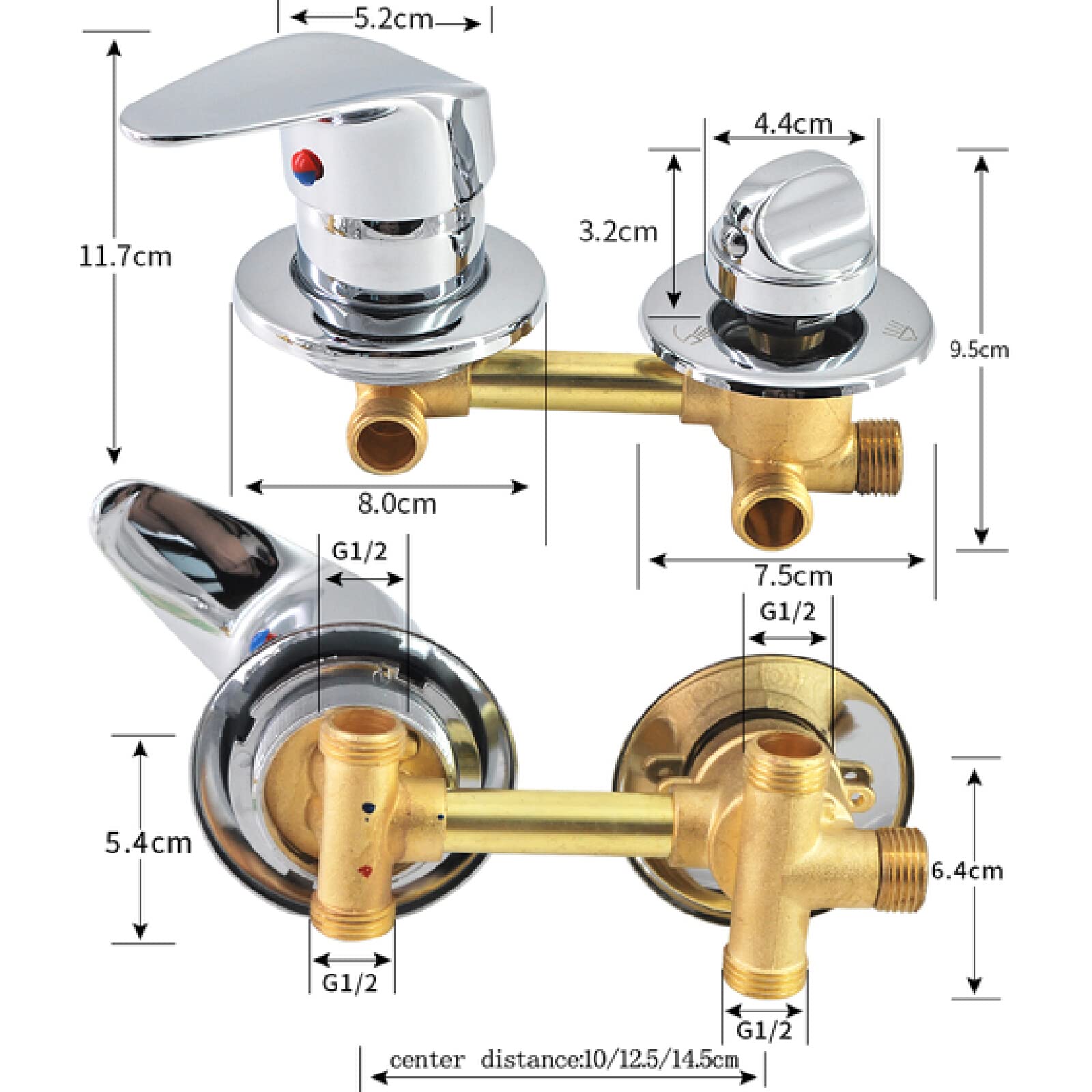 Grifo Mezclador De Ducha De Latón Integrado Con Salida De Agua Roscada G1/2 "2/3/4/5, Válvula Mezcladora De Interruptor De Agua Fría Y Caliente Para Cuarto De Ducha,3 Vías