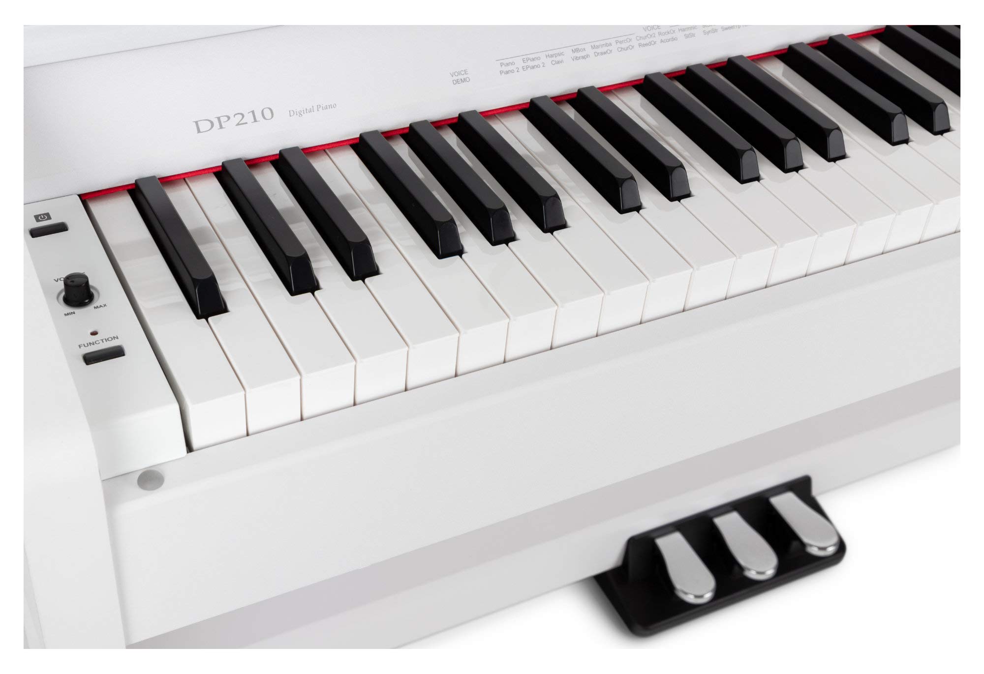 Classic Cantabile DP-210 WM E-Piano weiß matt, 128-fache Polyphonie | HA-88-S500 Tastatur mit 88 Tasten mit Hammermechanik, Soft, Mittel, Hard, 1 interner Demo-Song, 26 WMA-Voices, Chorus, Pedal