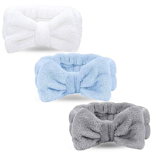 Paquete de 6bandas para el cabello con moño, para maquillaje facial, suaves, de polar, para la ducha y para lavarte la cara