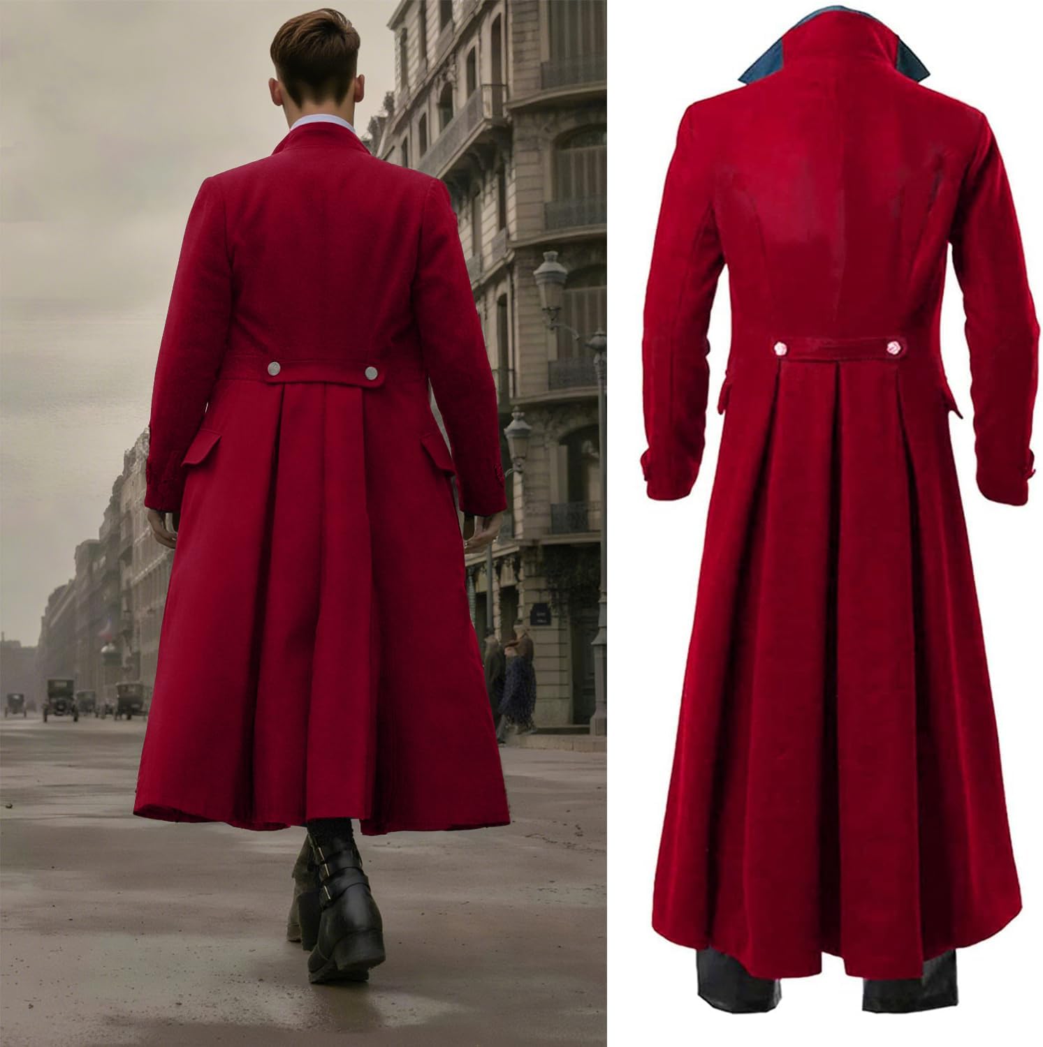 BITSEACOCO Retro Gothic Medieval Jacket Men's Halloween Steampunk Tailcoat Fantasy LARP Cosplay Costumes Trench Coat Outwear - Image 6