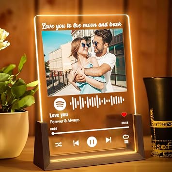 Customized Gifts for Boyfriend Girlfriend Personalized Spotify Plaque w/Photo Text,Custom Acrylic Music Night Lights for Couples,Picture Album Cover I Love You Birthday Gifts for Him Her Style-01