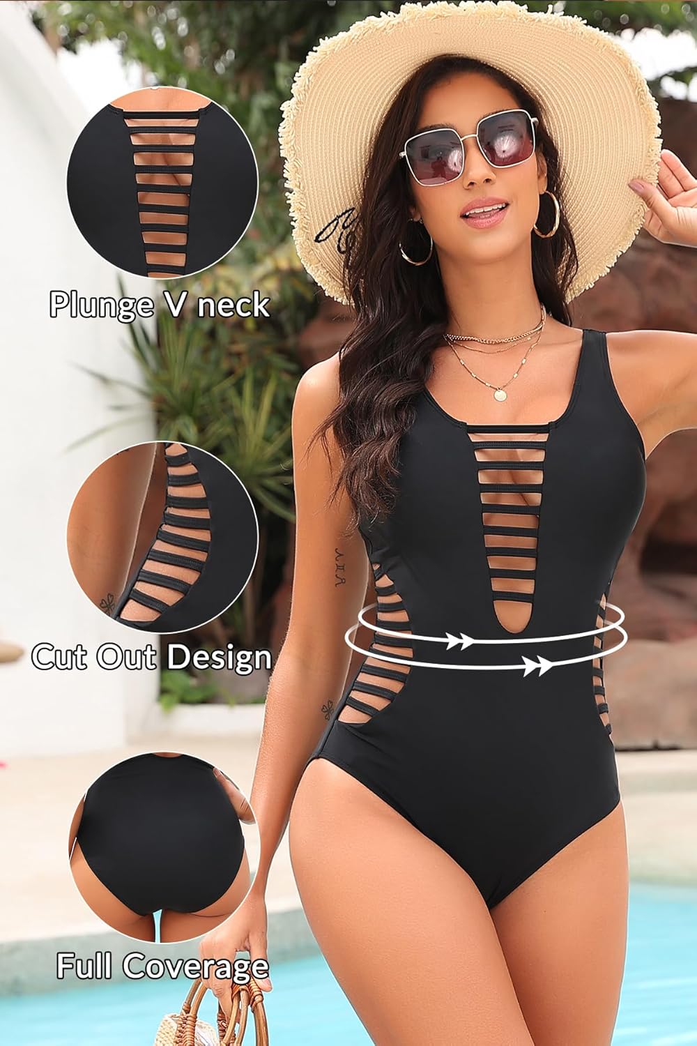 Aqua Eve Women Sexy One Piece Swimsuits Plunge Deep V Neck Cutout Bathing Suits - Image 5