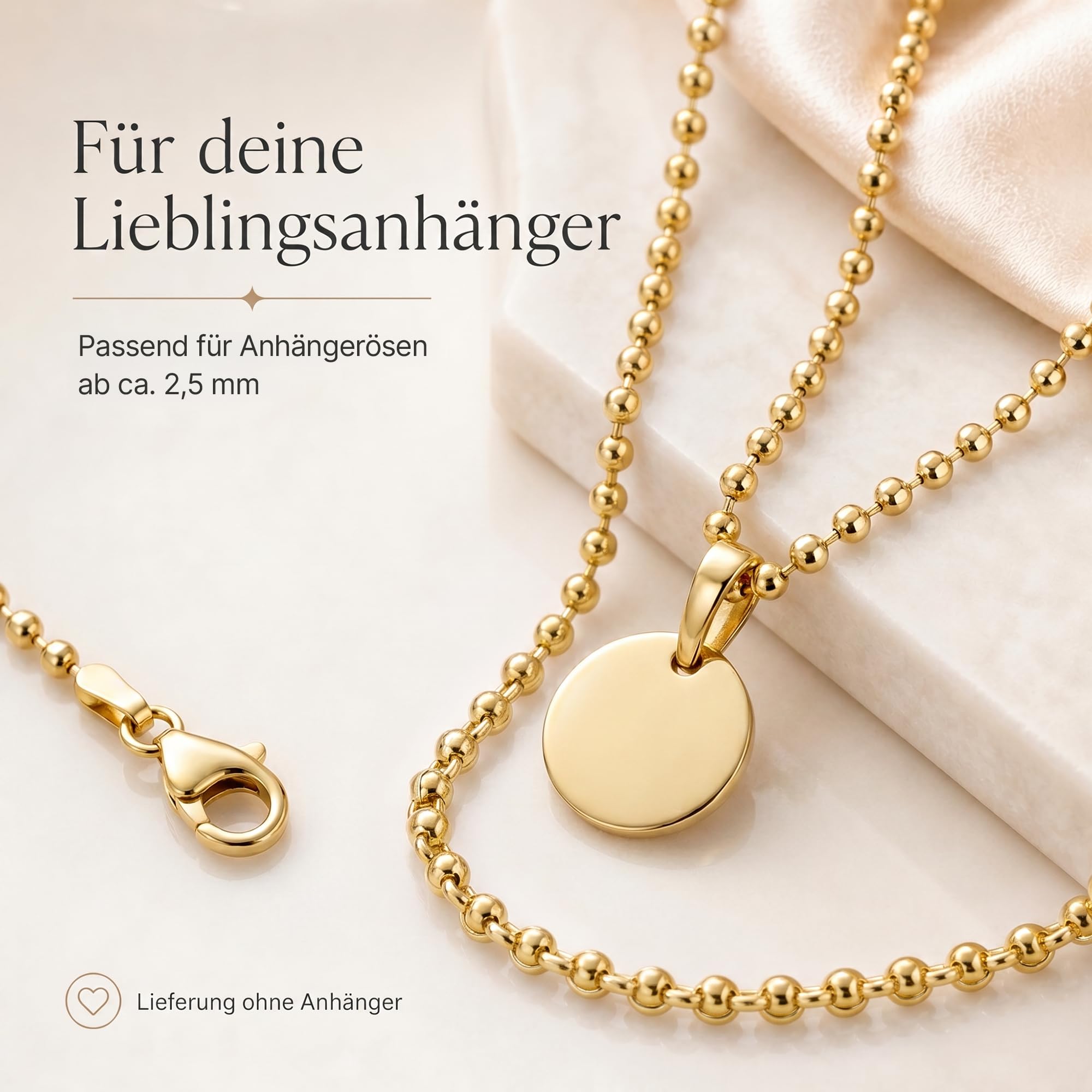 Kugelkette vergoldet 925 Silber Damen 1,4 mm Halskette 101061-5 | goldene Silberkette Gold Kette Goldkettchen in den Längen 42 45 50 60 70 80 90 cm verfügbar