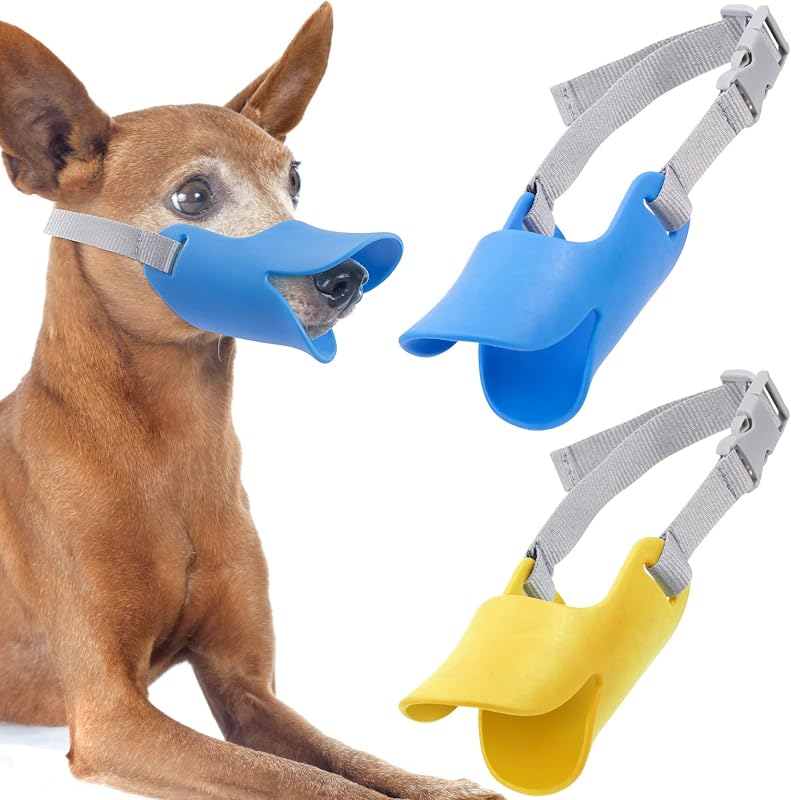 PAGOW 2 Piezas Anti-Mordedura Forma de Boca de Pato Cubiertas para la Boca de Perro Anti-Llamada Prueba de Ladridos Máscaras de Bozal de Silicona Ajustables Bozal para Mascotas con Lazo (S)