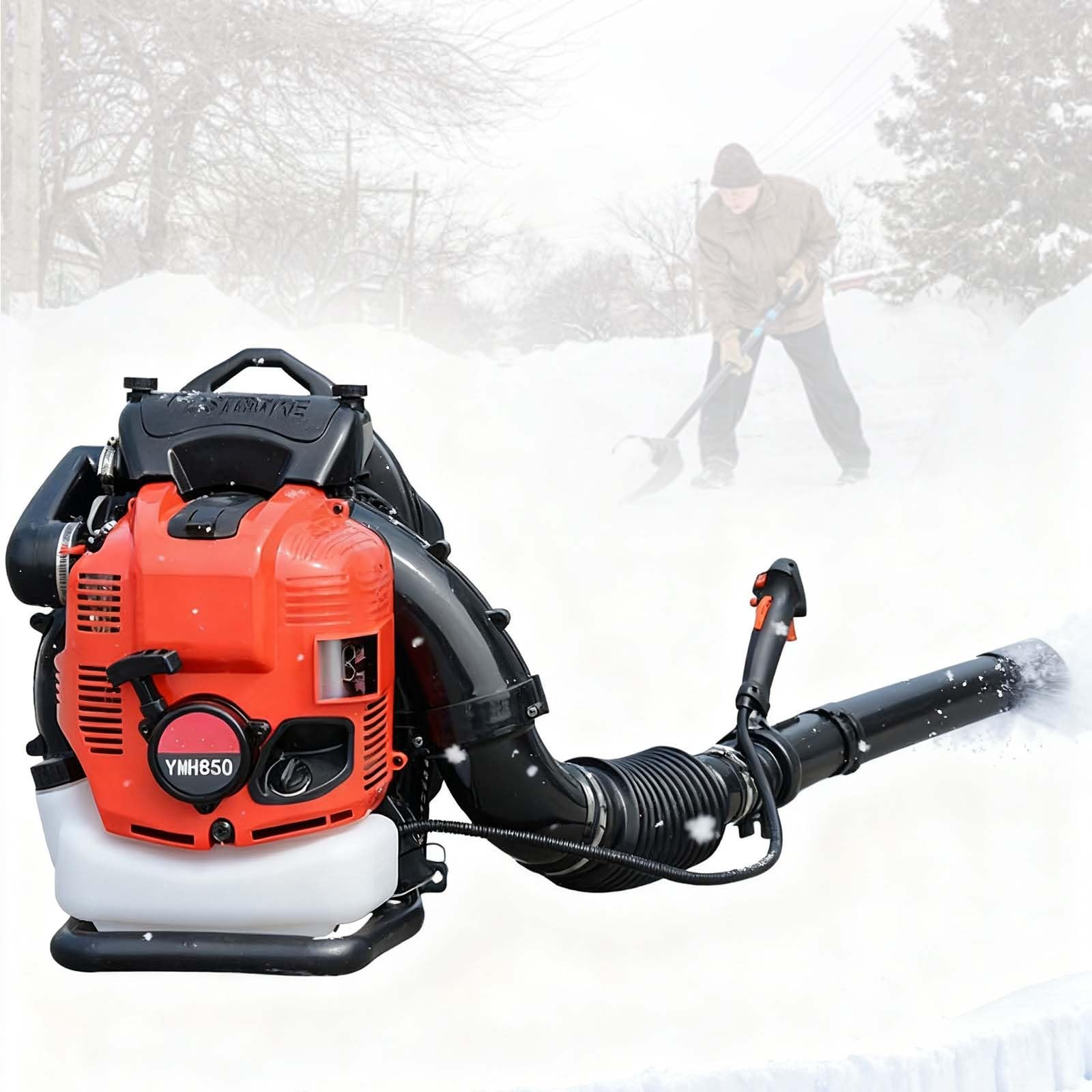 Soplador De Nieve De Mochila De Gasolina De 100 CC Y 4 Tiempos con Alto Flujo De Aire, Silencioso, Ideal para La Limpieza De Cortafuegos Y La Eliminación De Nieve En Invierno(Red)